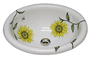 Sunflowers with bees hand painted sink